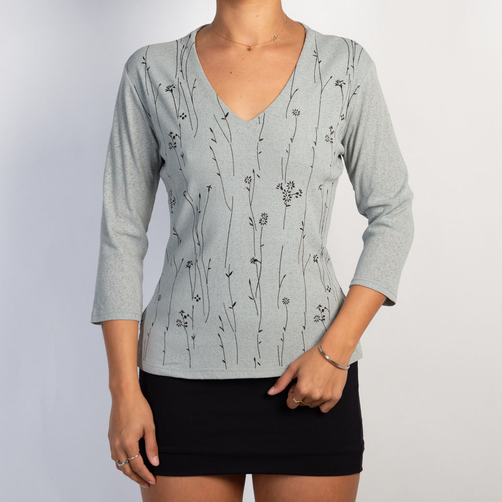 GREY MESH 3/4 SLEEVE TOP