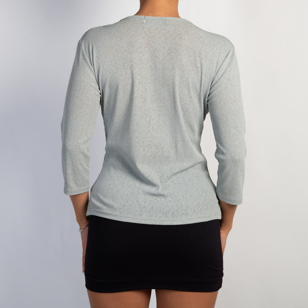 GREY MESH 3/4 SLEEVE TOP