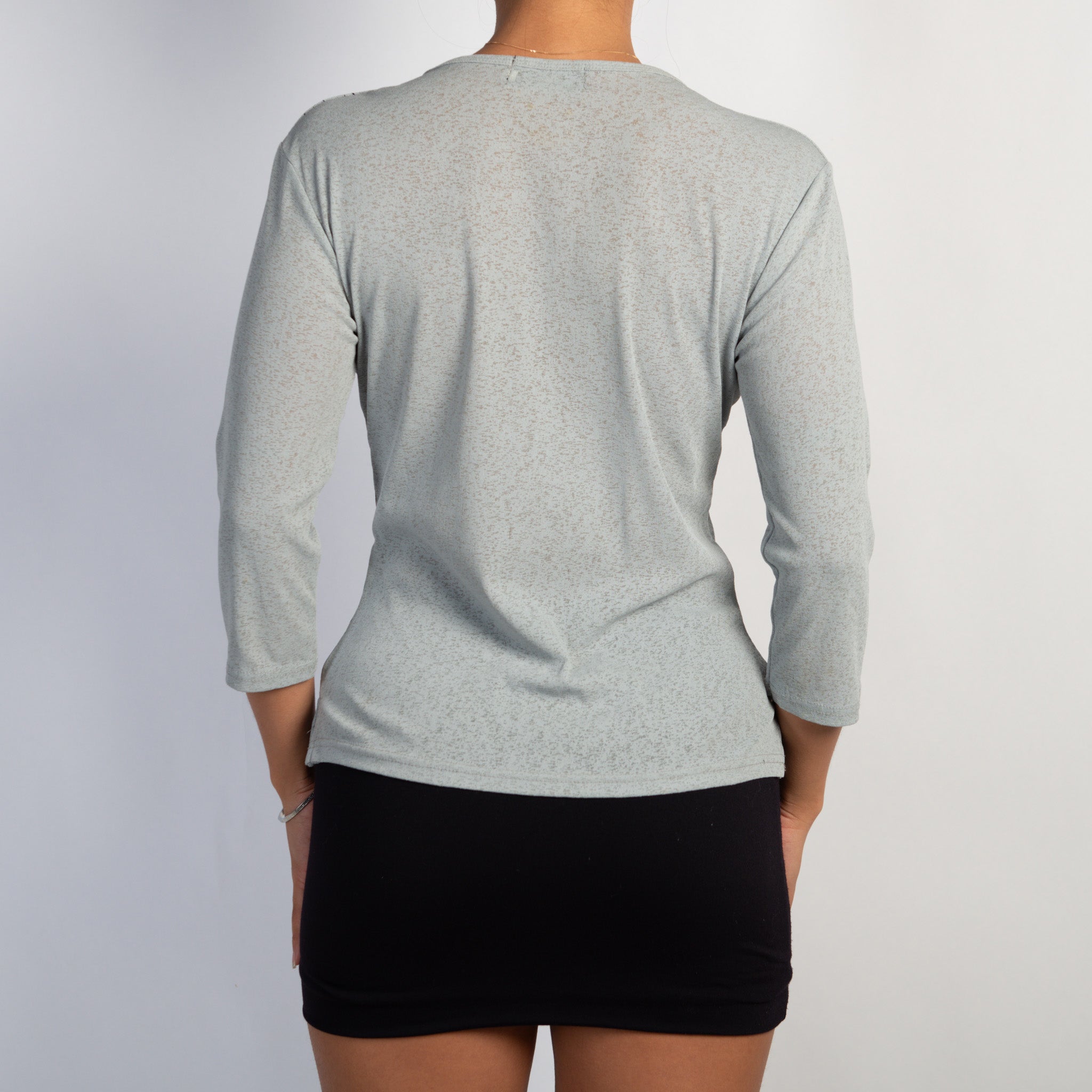 GREY MESH 3/4 SLEEVE TOP