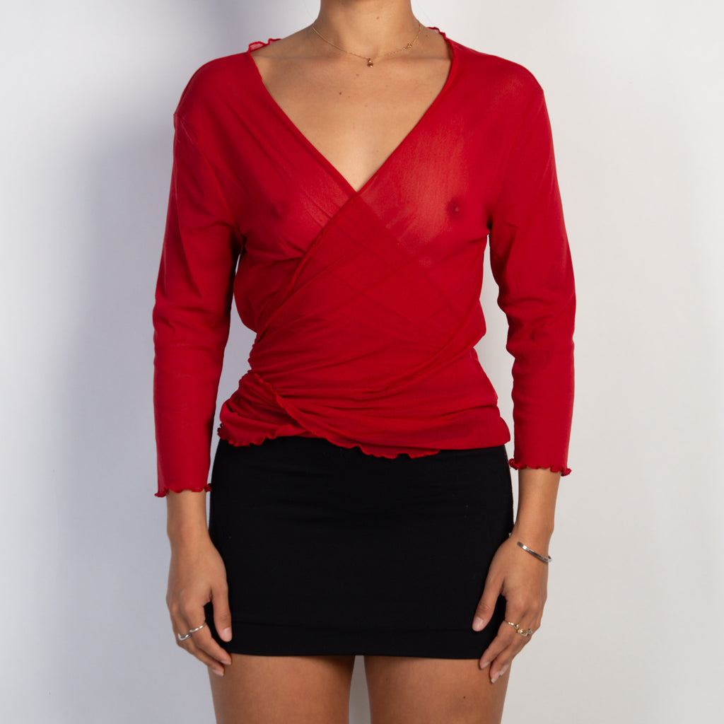 RED MESH WRAP TOP