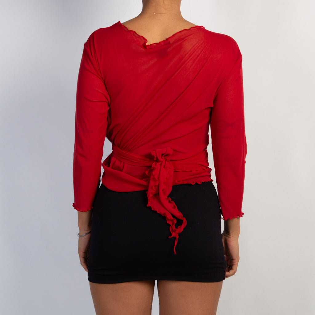 RED MESH WRAP TOP