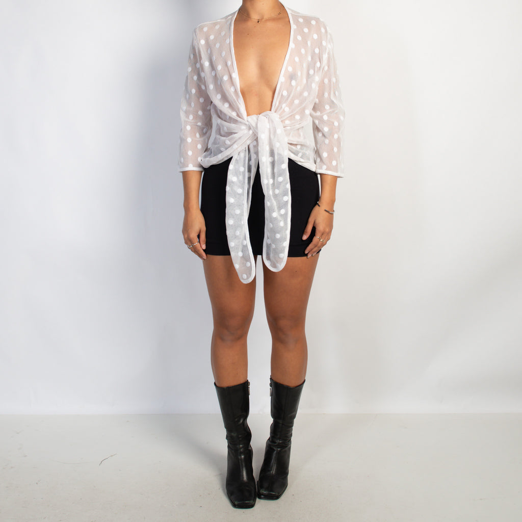 WHITE POLKA DOT MESH TOP