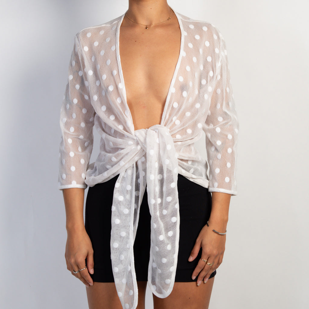 WHITE POLKA DOT MESH TOP