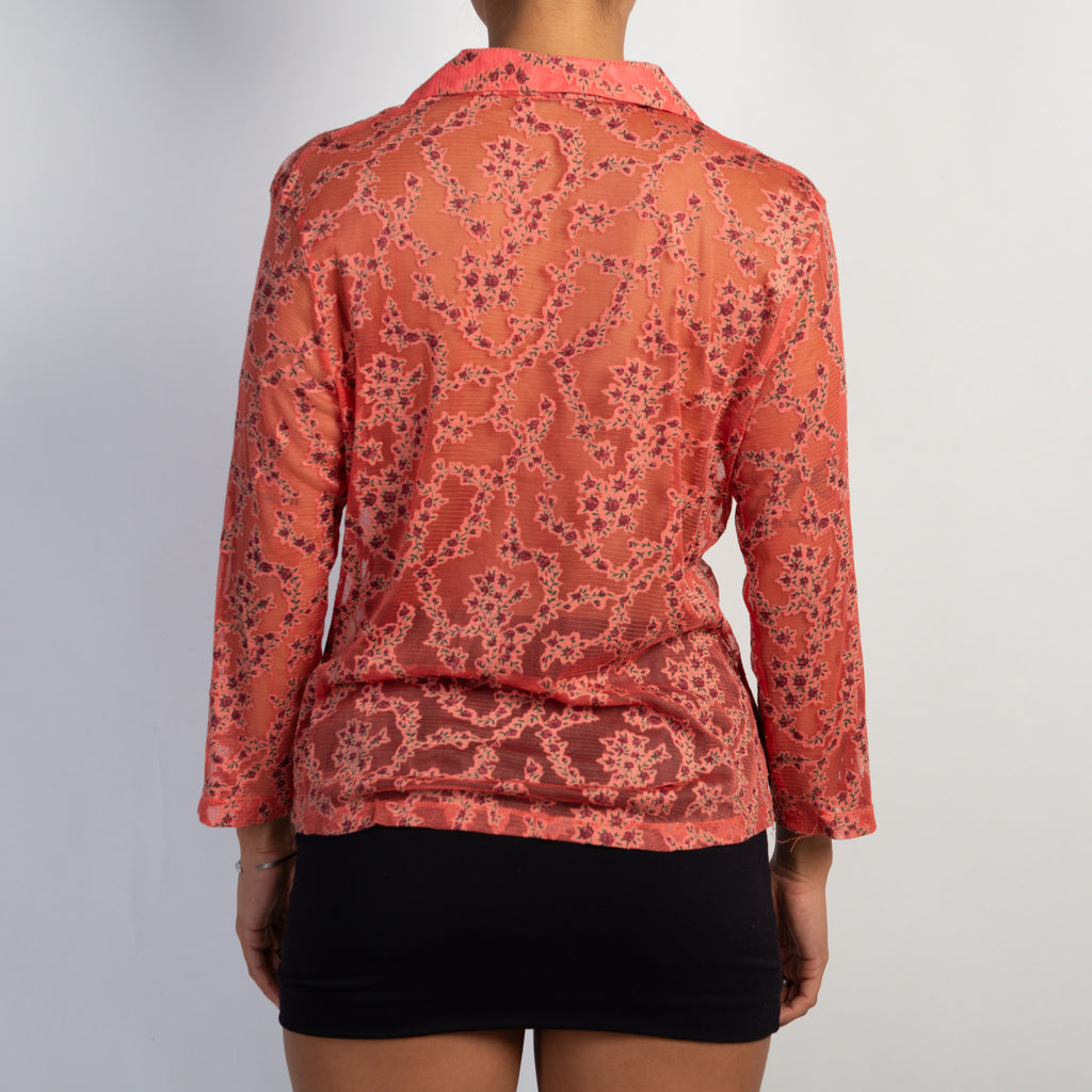 CORAL MESH FLORAL BLOUSE