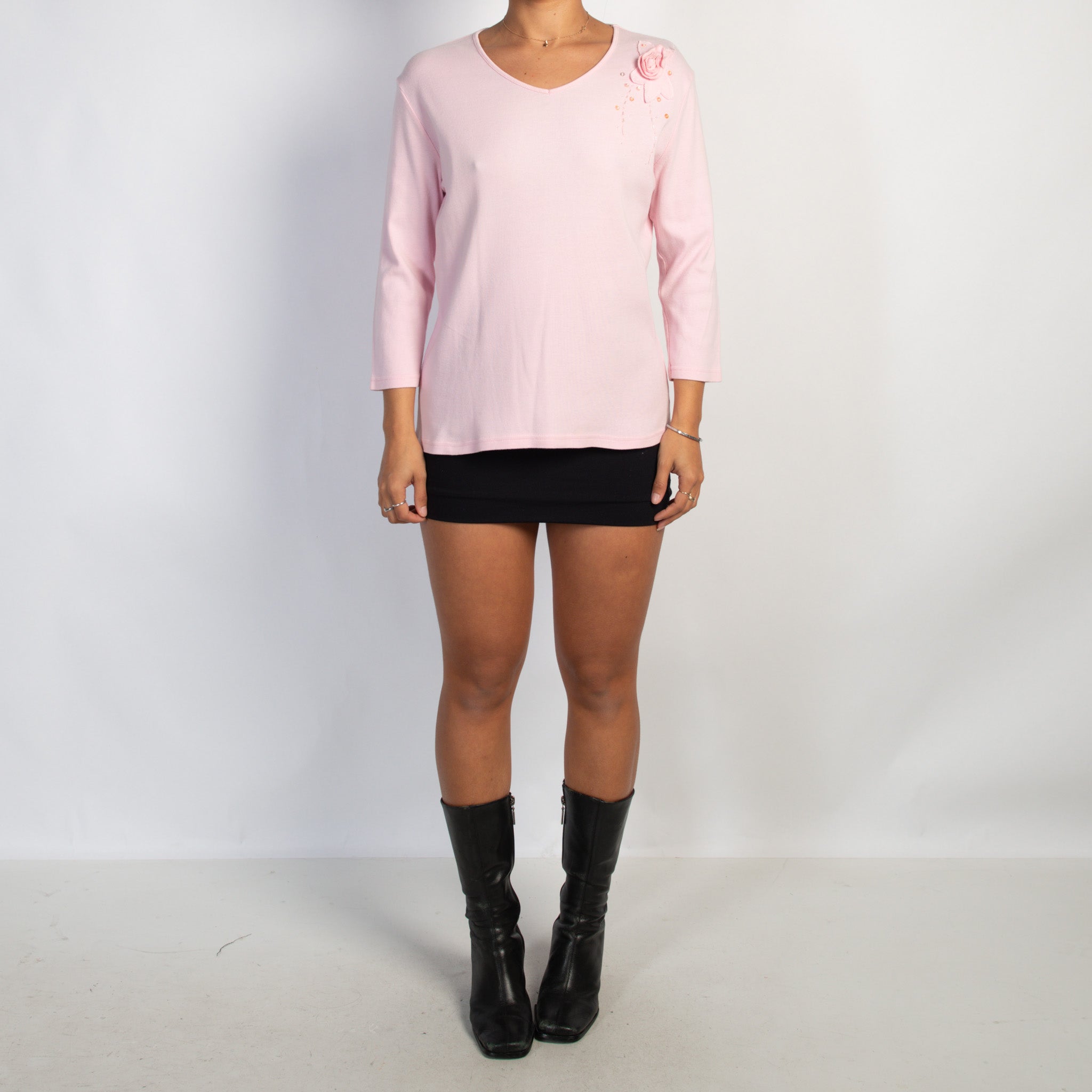 PINK FLORAL 3/4 SLEEVE TOP