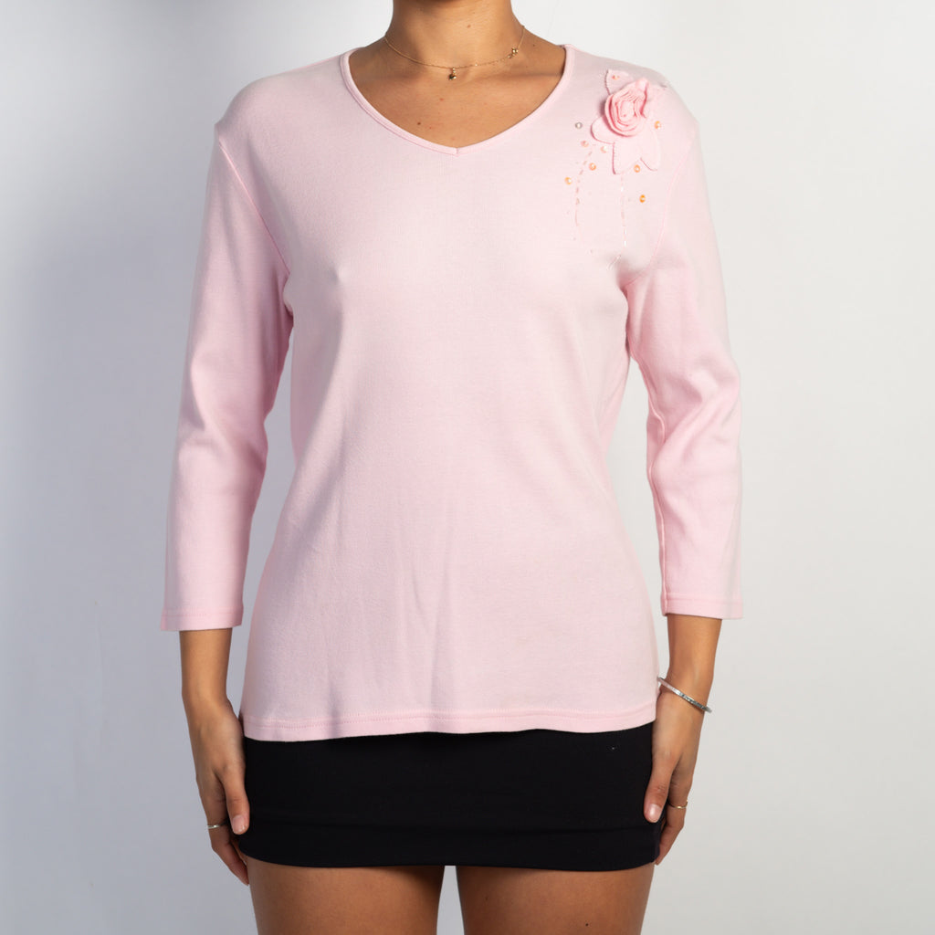 PINK FLORAL 3/4 SLEEVE TOP