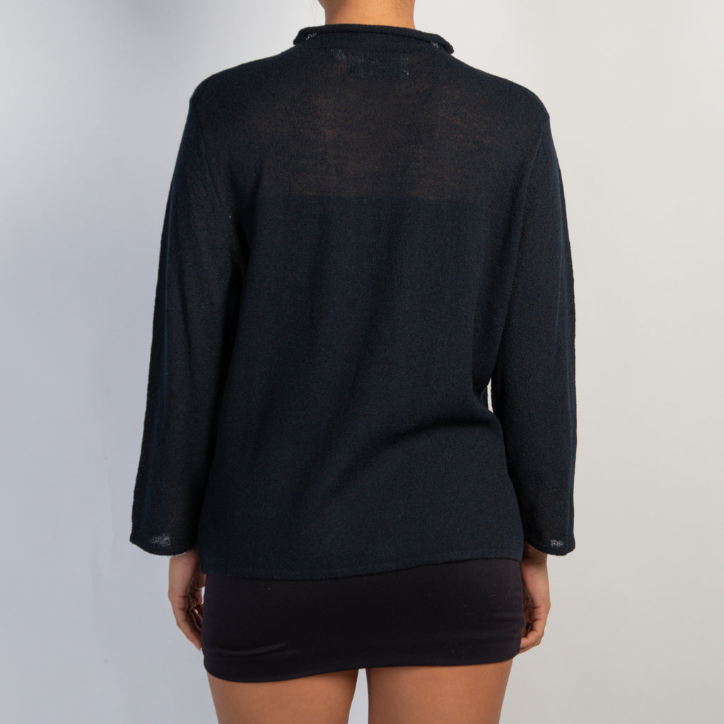 BLACK KNIT MOCKNECK TOP