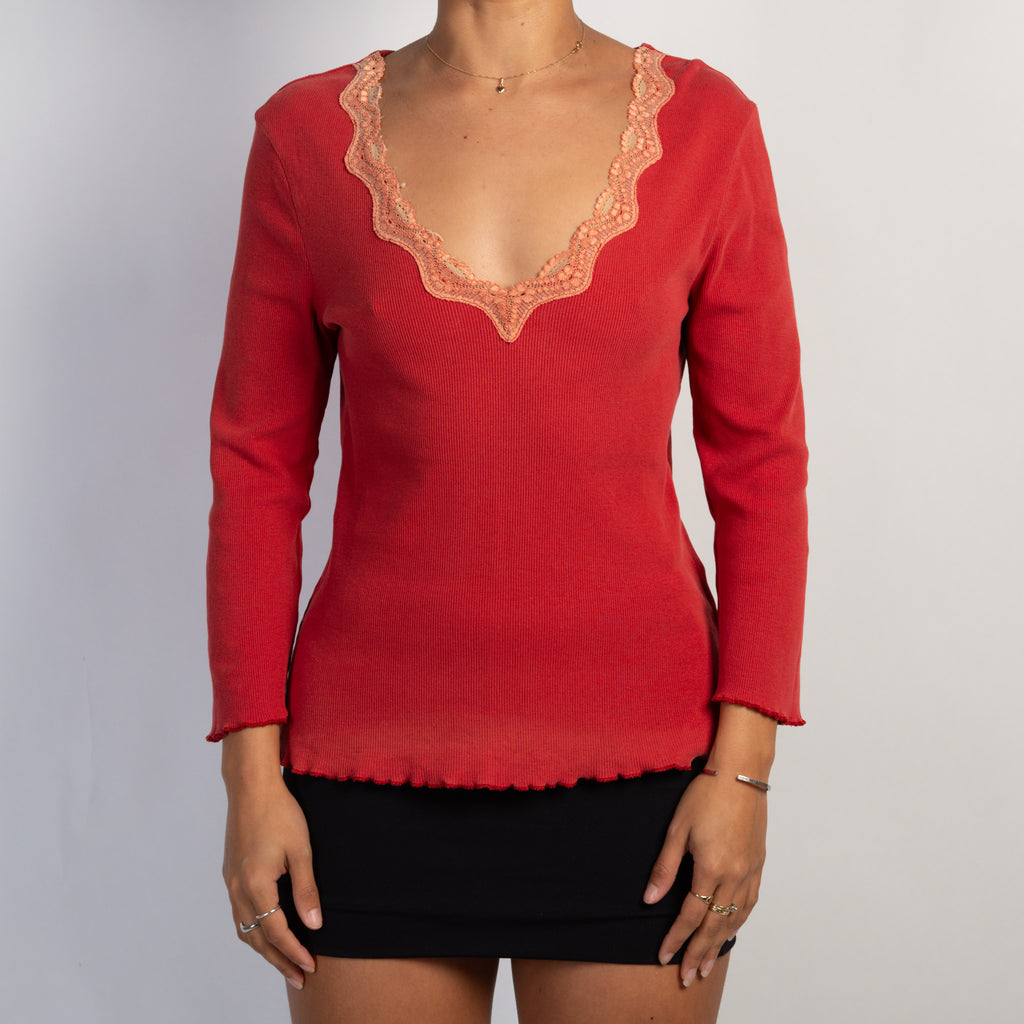 LACE TRIM LONG SLEEVE TOP