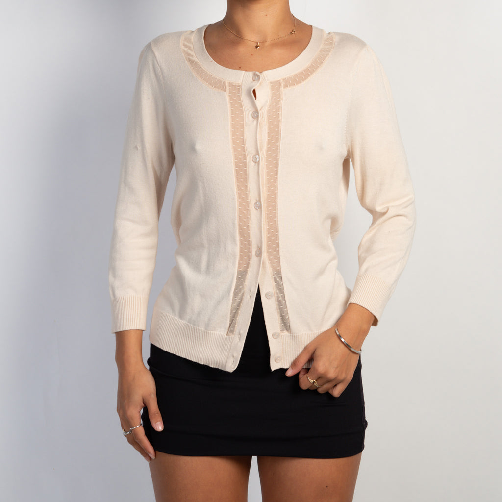 PINK MESH PANEL CARDIGAN