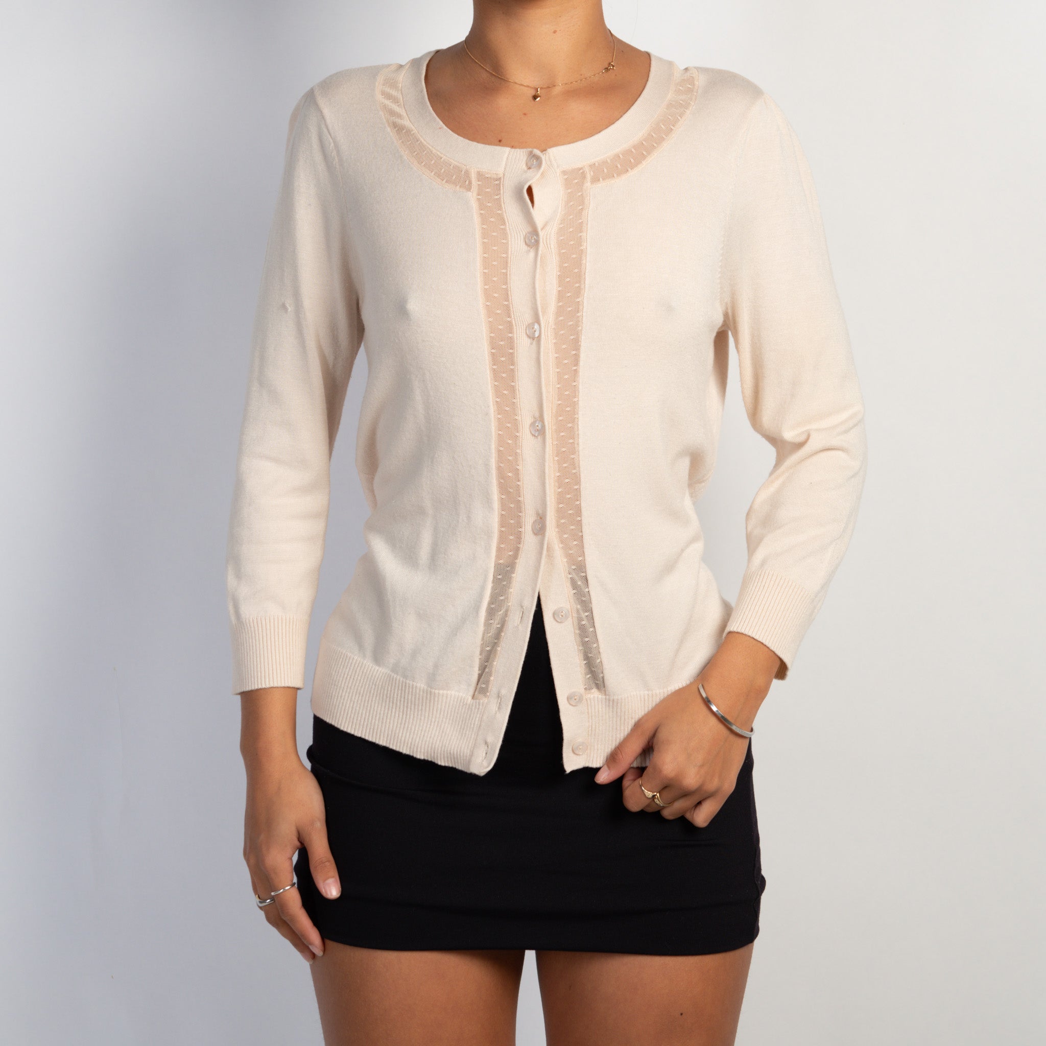 PINK MESH PANEL CARDIGAN
