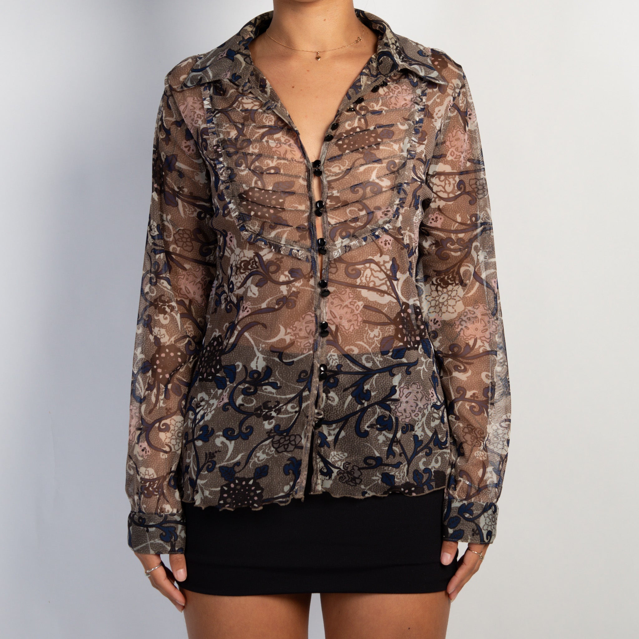 BROWN SHEER MESH BLOUSE