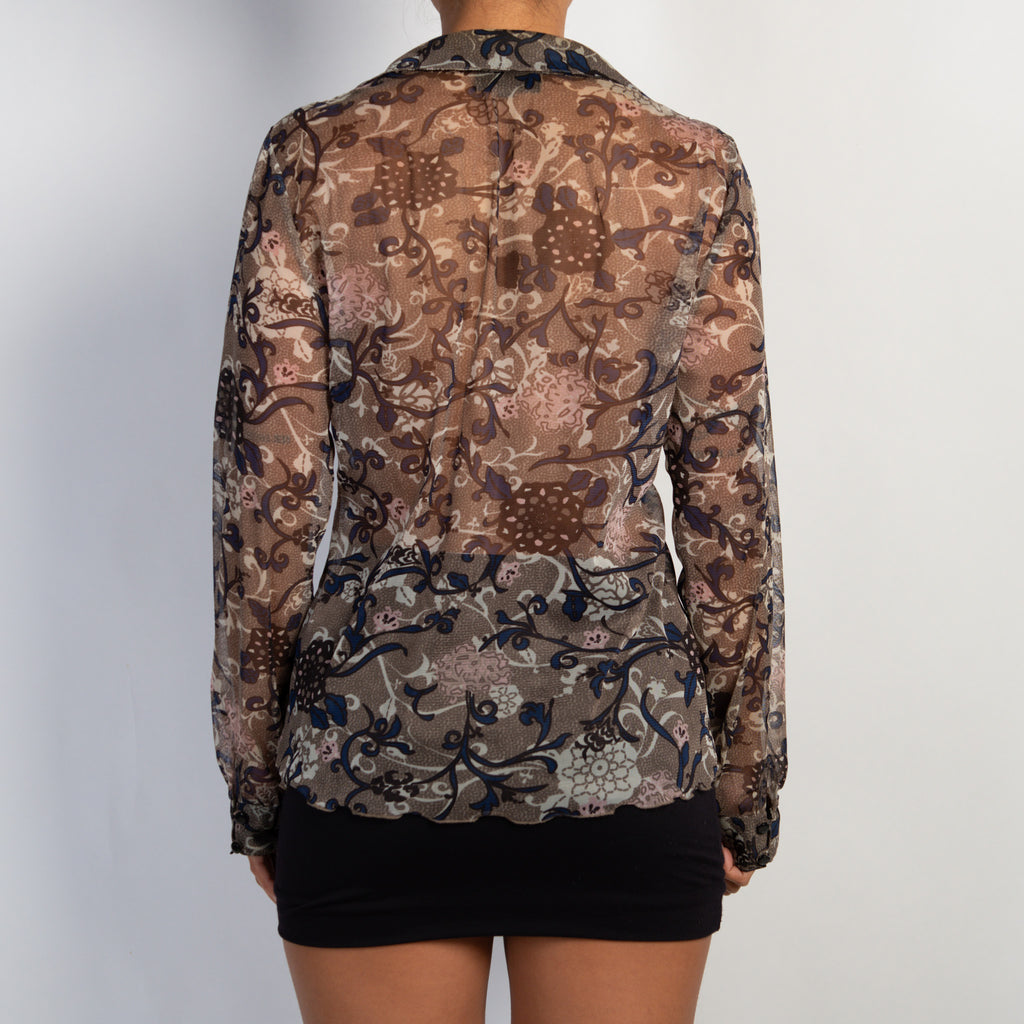 BROWN SHEER MESH BLOUSE