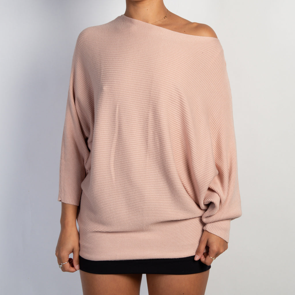PINK RIB BATWING TOP