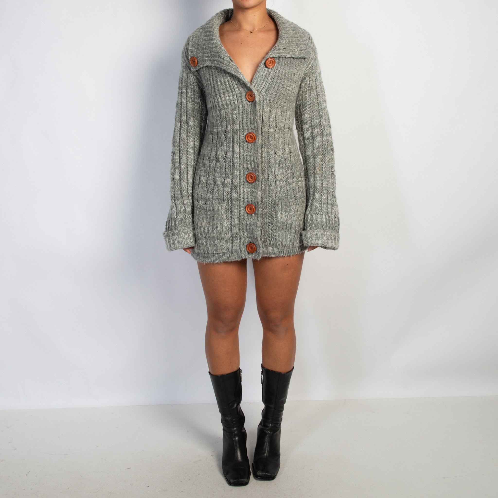 GREY MARLE KNIT CARDIGAN