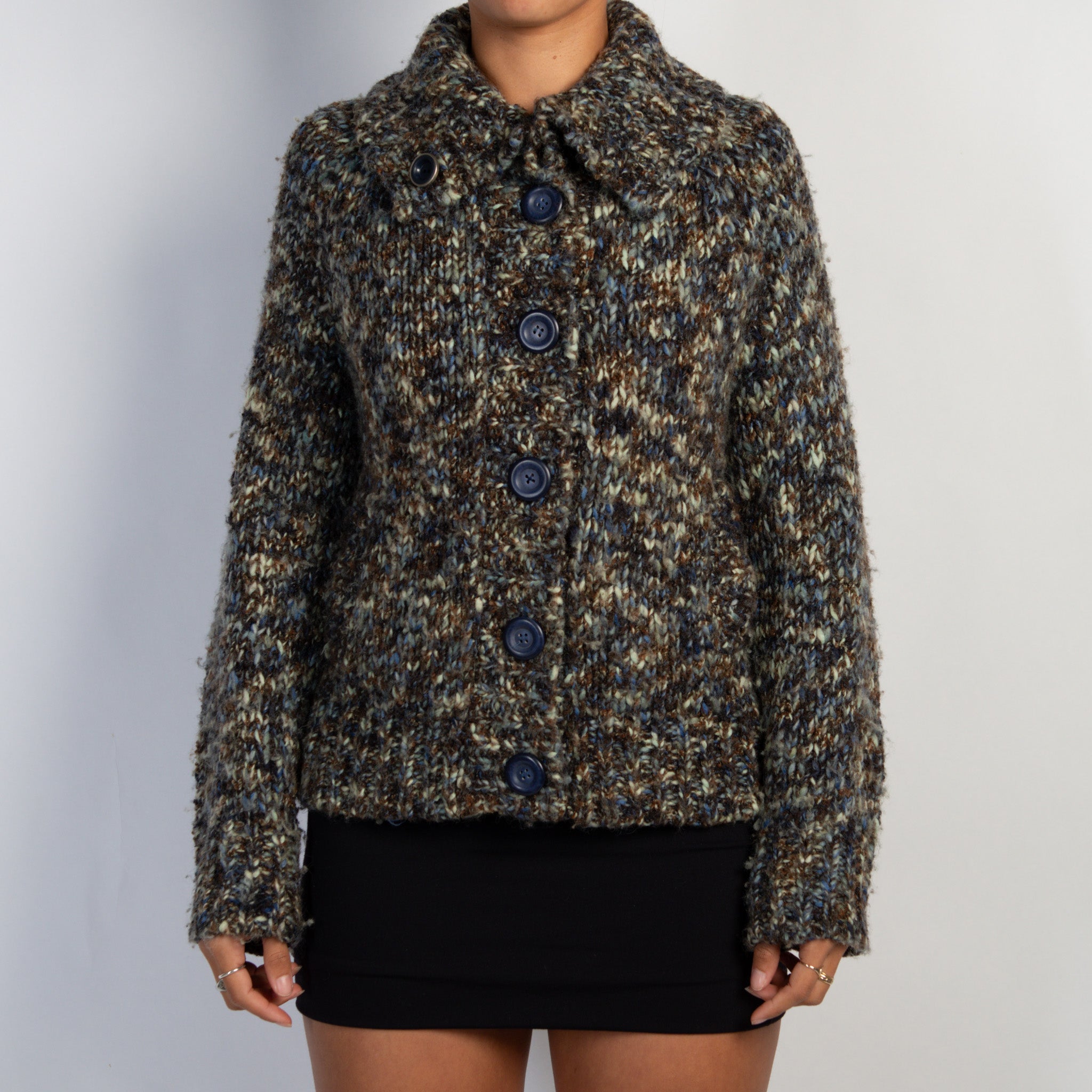 NAVY MARLE KNIT CARDIGAN