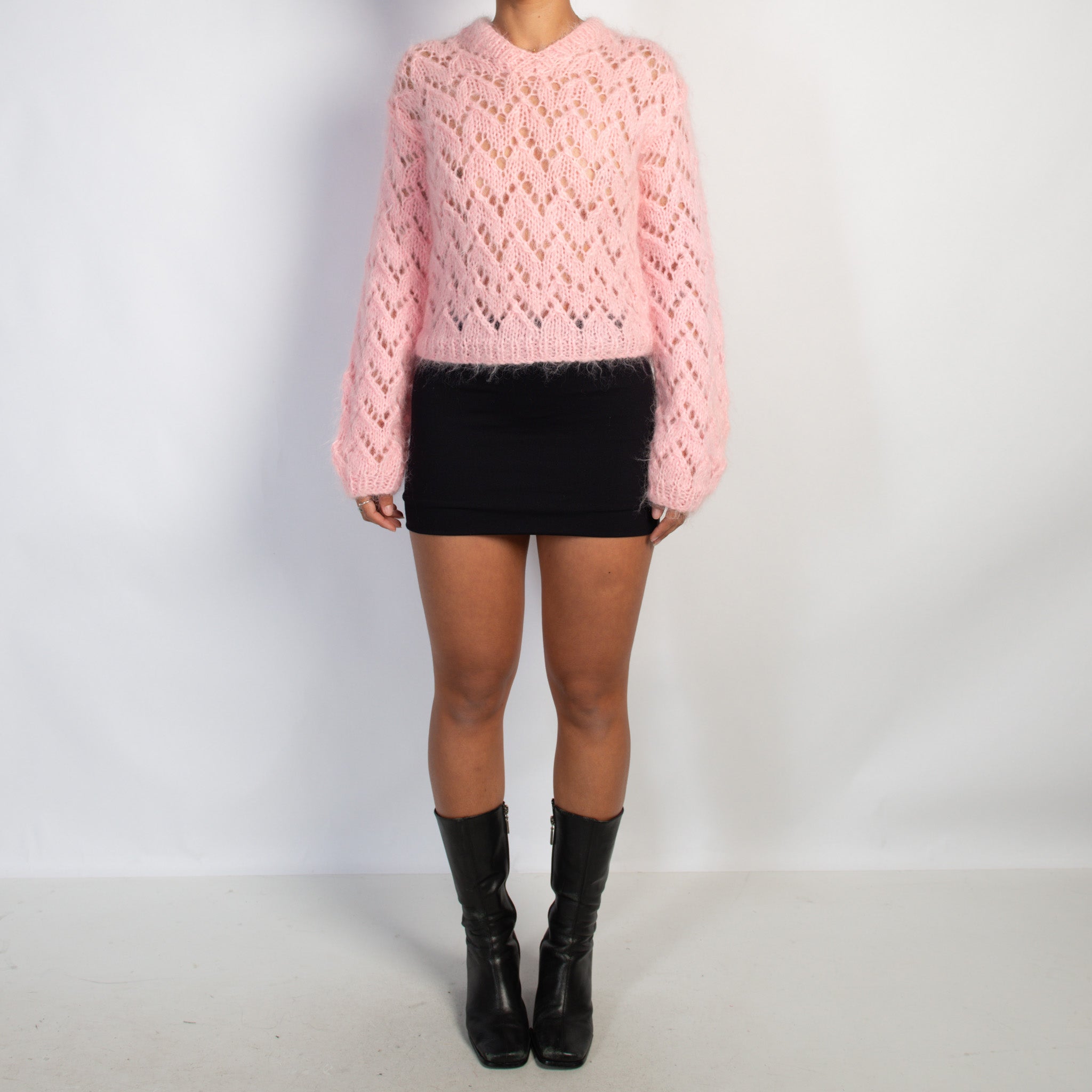 PINK OPEN KNIT SWEATER