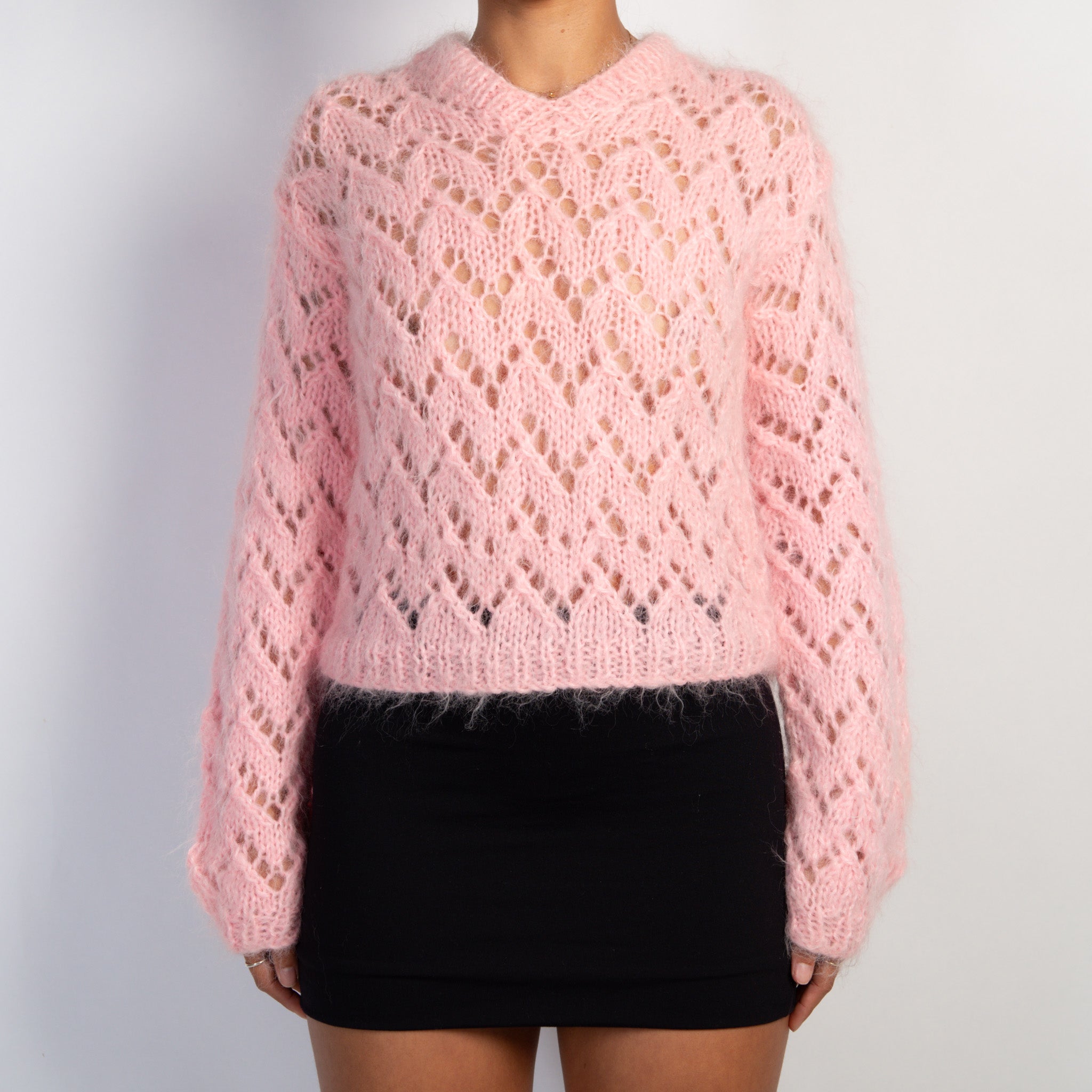 PINK OPEN KNIT SWEATER