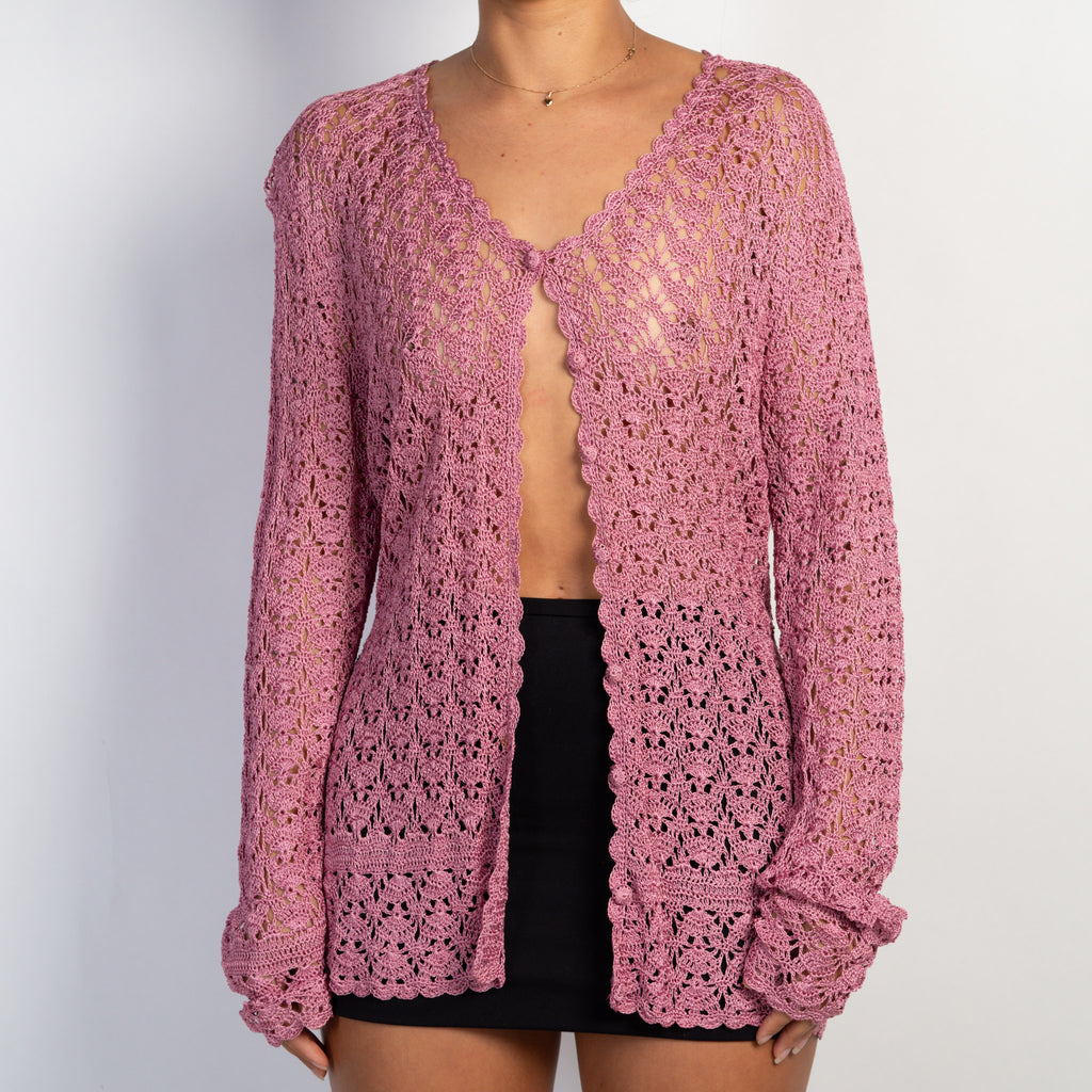 PINK CROCHET KNIT CARDIGAN