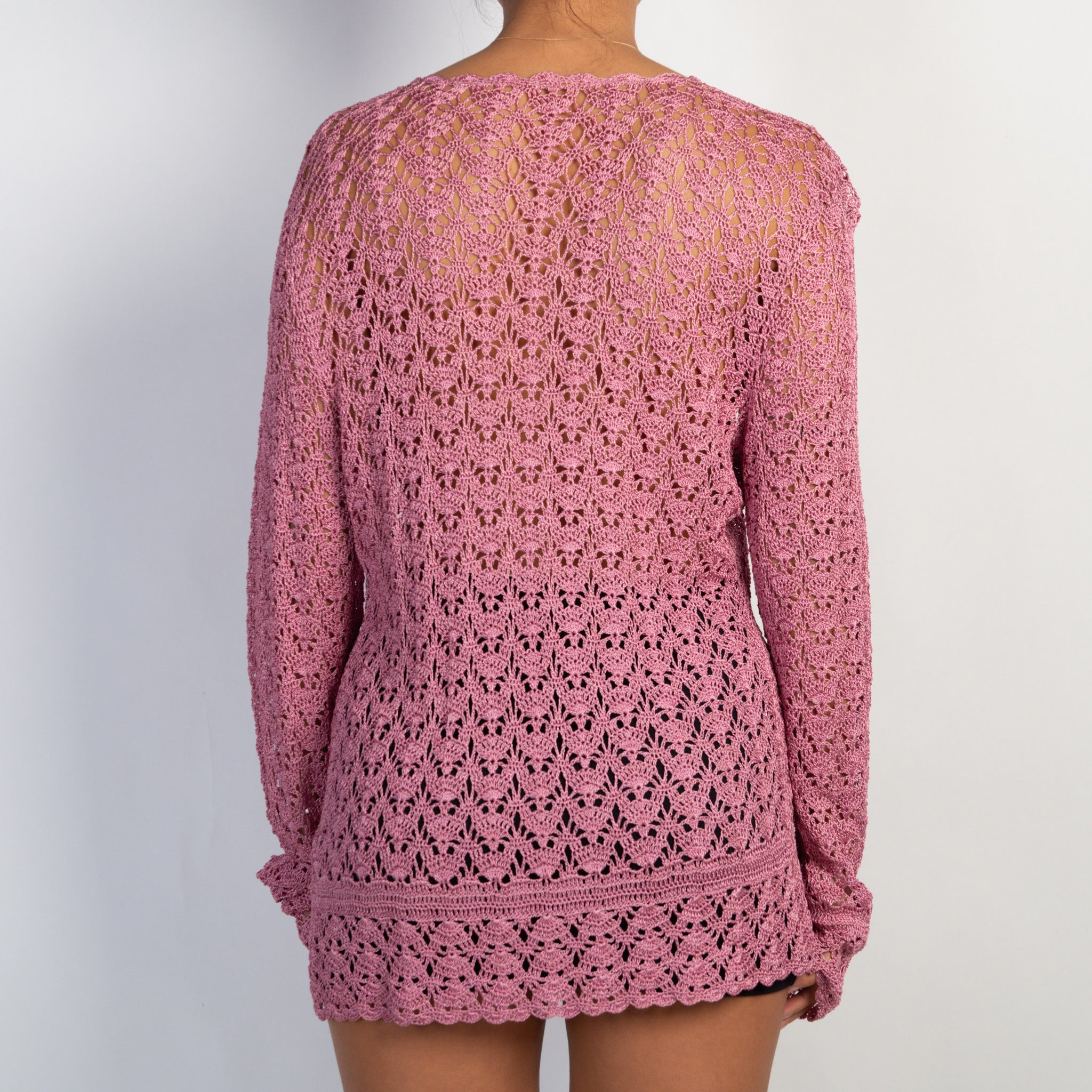 PINK CROCHET KNIT CARDIGAN