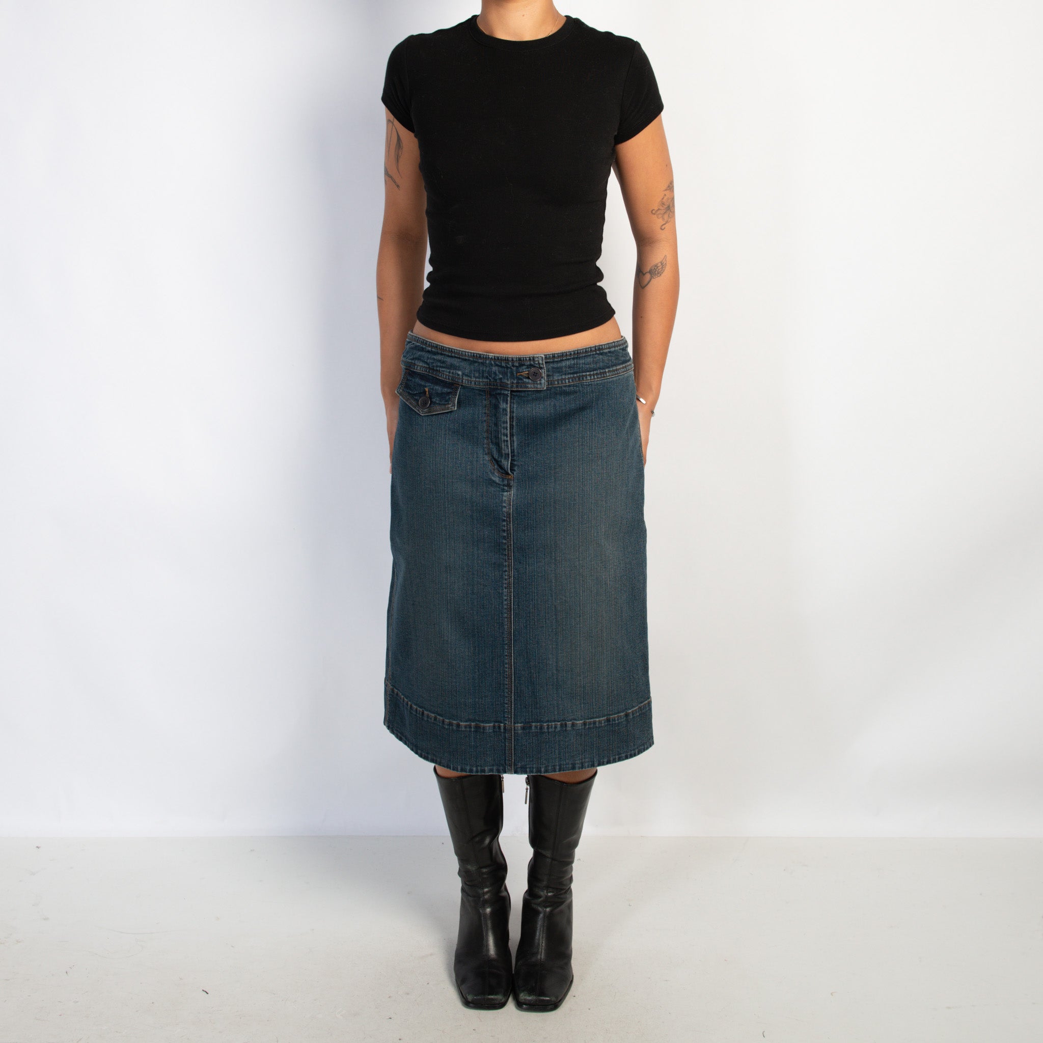 DENIM A LINE MIDI SKIRT