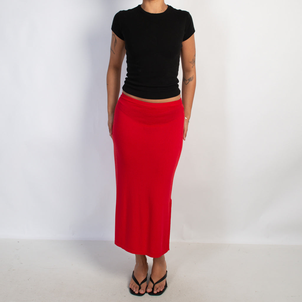 RED SHEER KNIT SKIRT