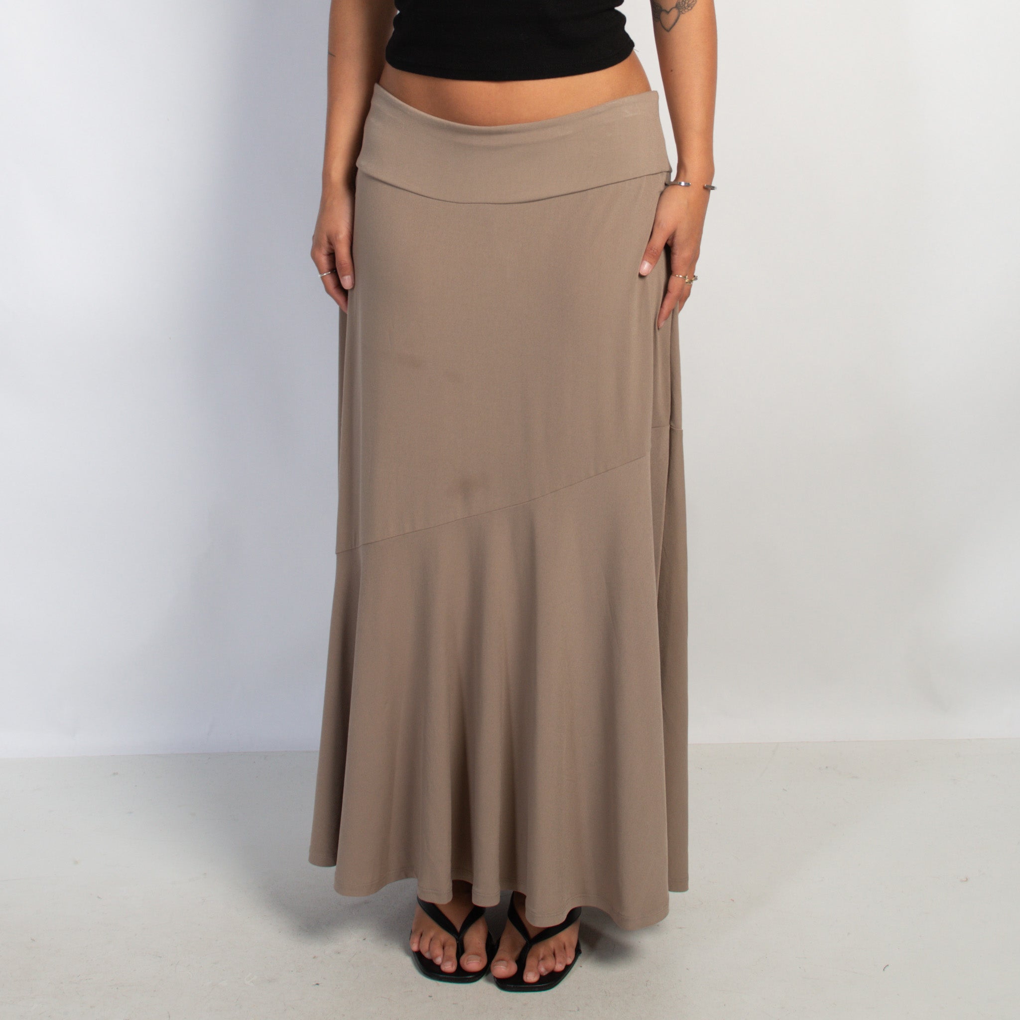 TAN STRETCH LONGLINE SKIRT