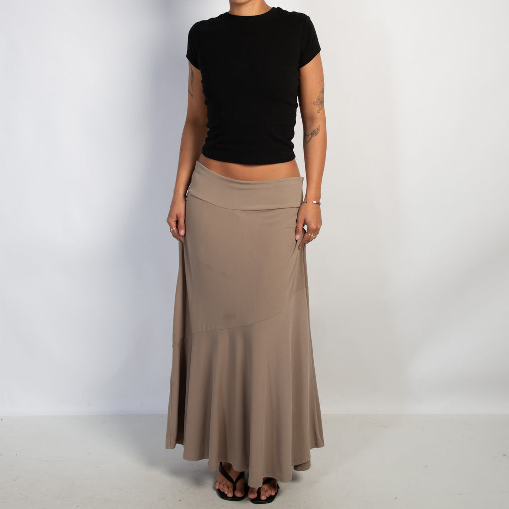 TAN STRETCH LONGLINE SKIRT