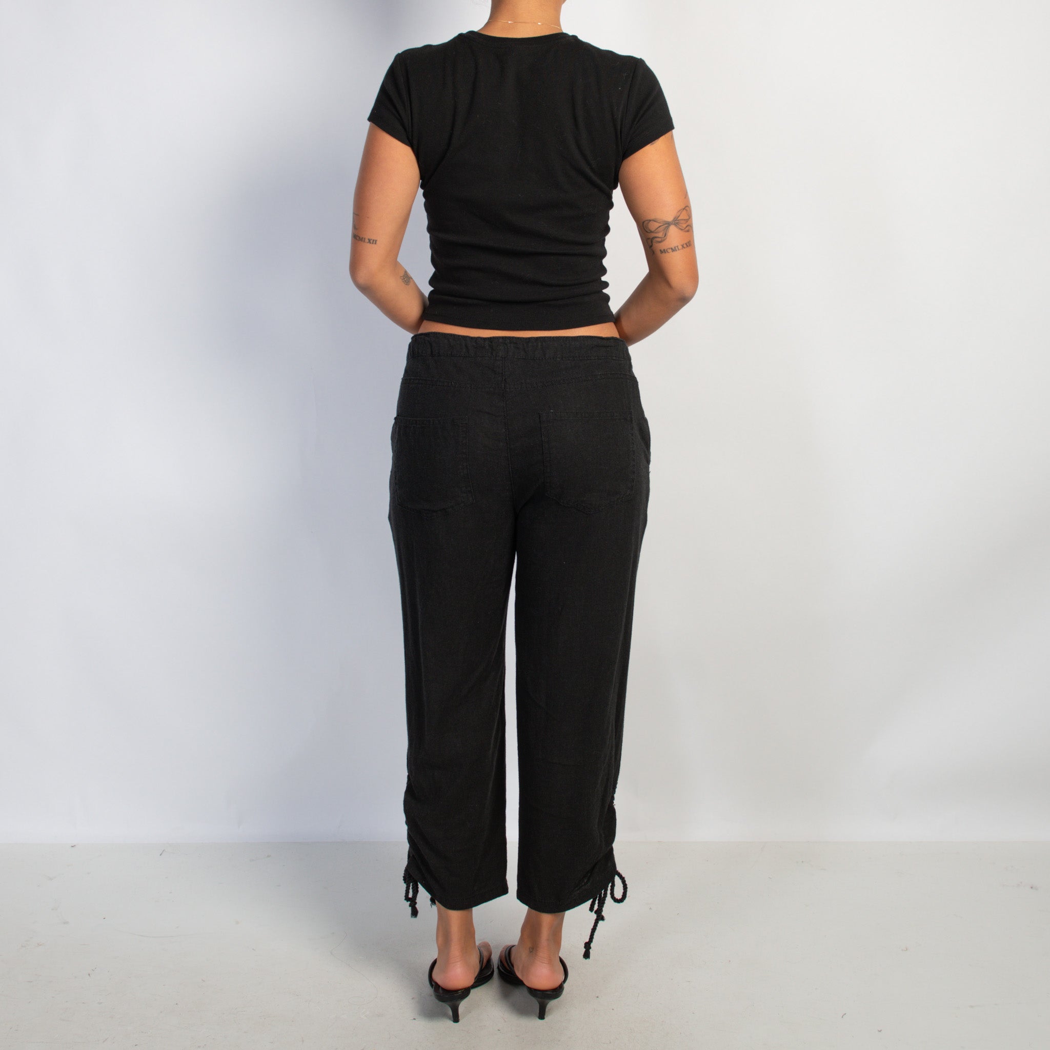 BLACK LINEN DRAWSTRING PANTS