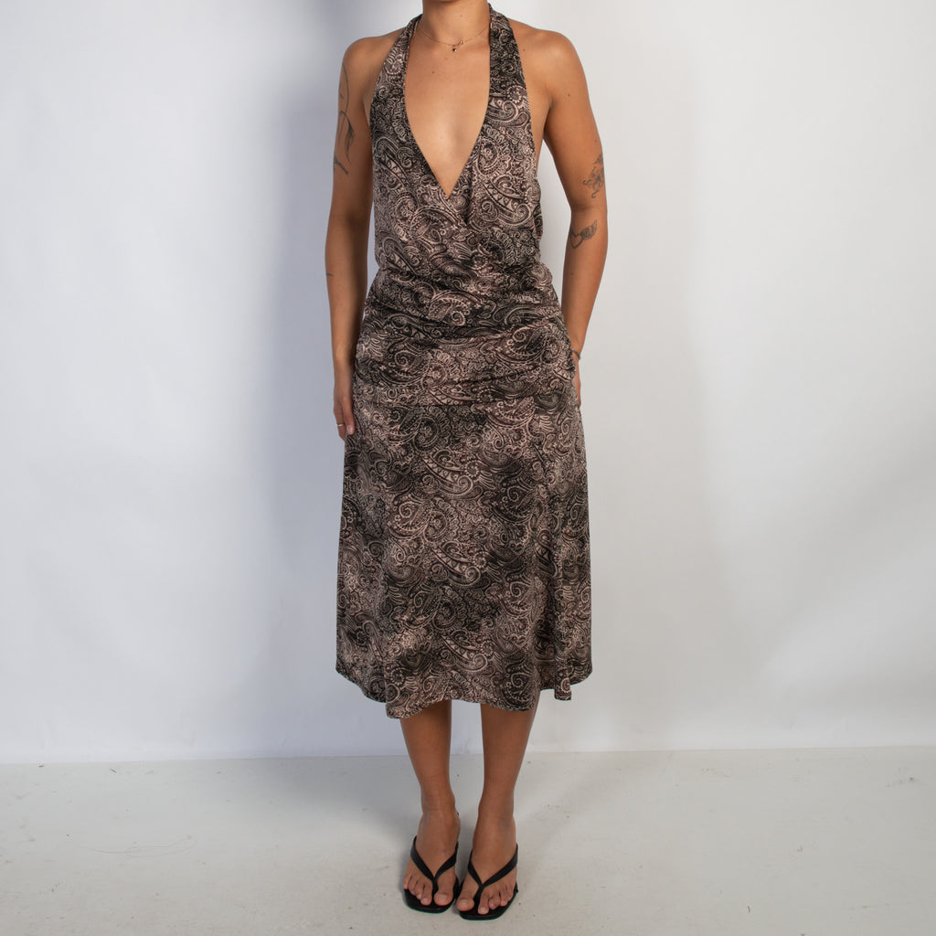 BROWN PATTERN MIDI DRESS