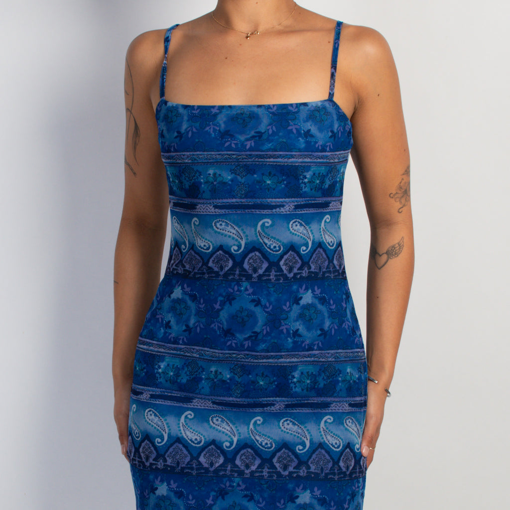 BLUE PATTERN MESH DRESS