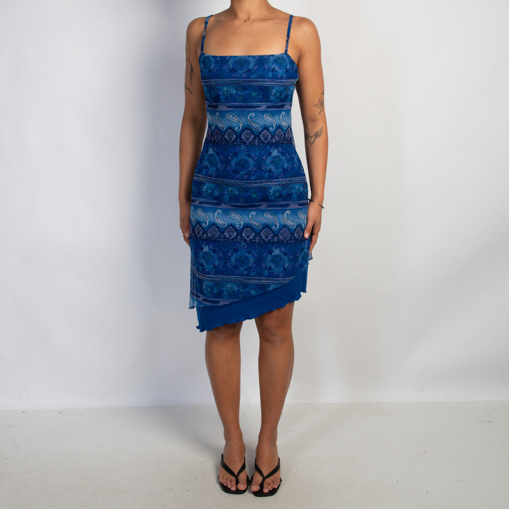 BLUE PATTERN MESH DRESS
