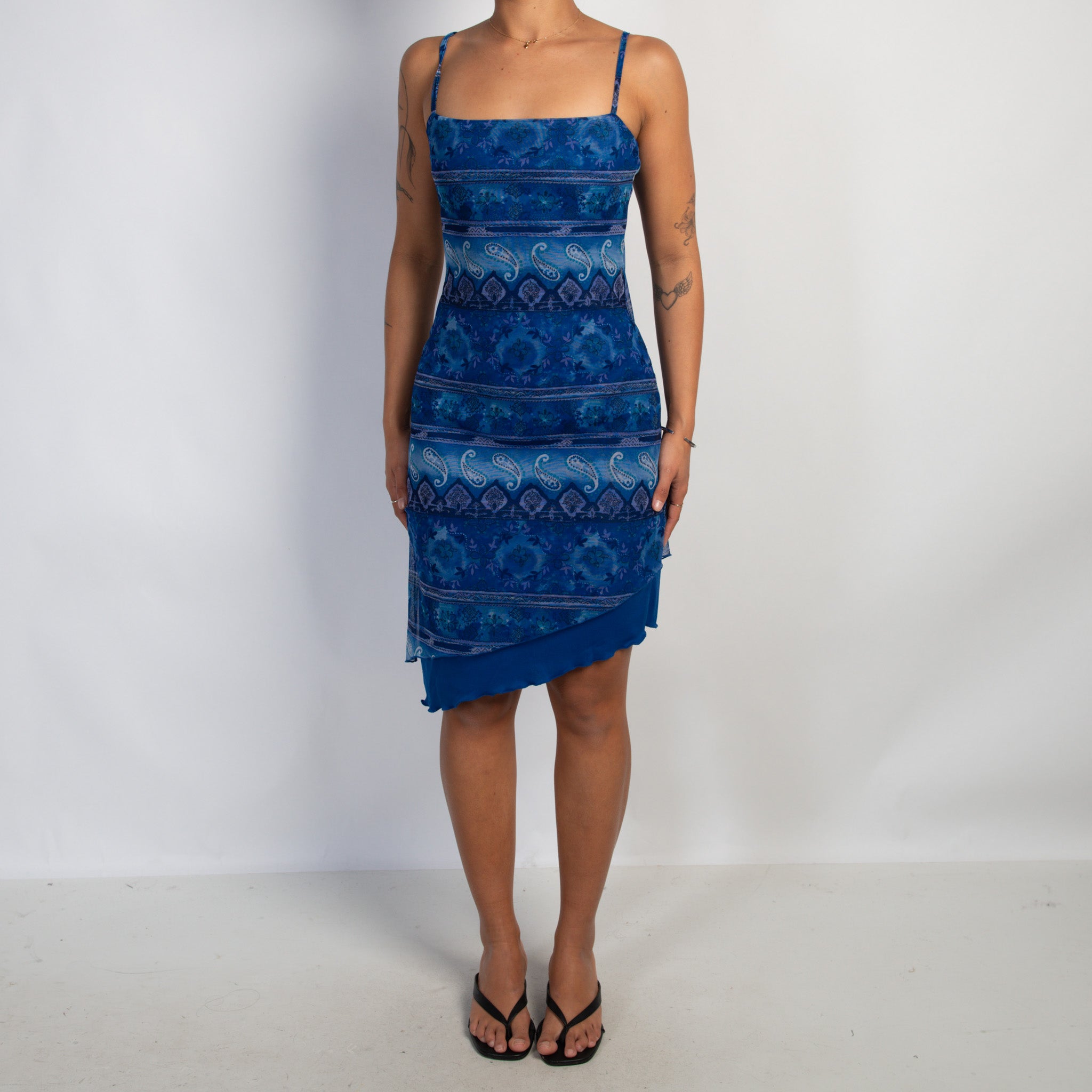 BLUE PATTERN MESH DRESS