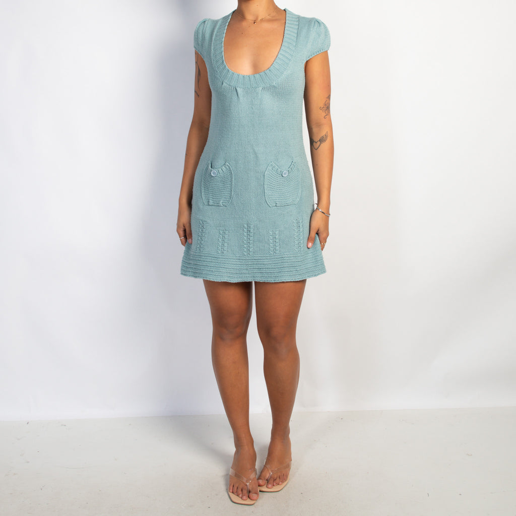 BLUE KNIT MINI DRESS