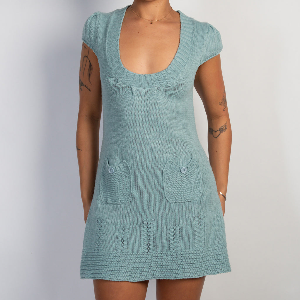 BLUE KNIT MINI DRESS