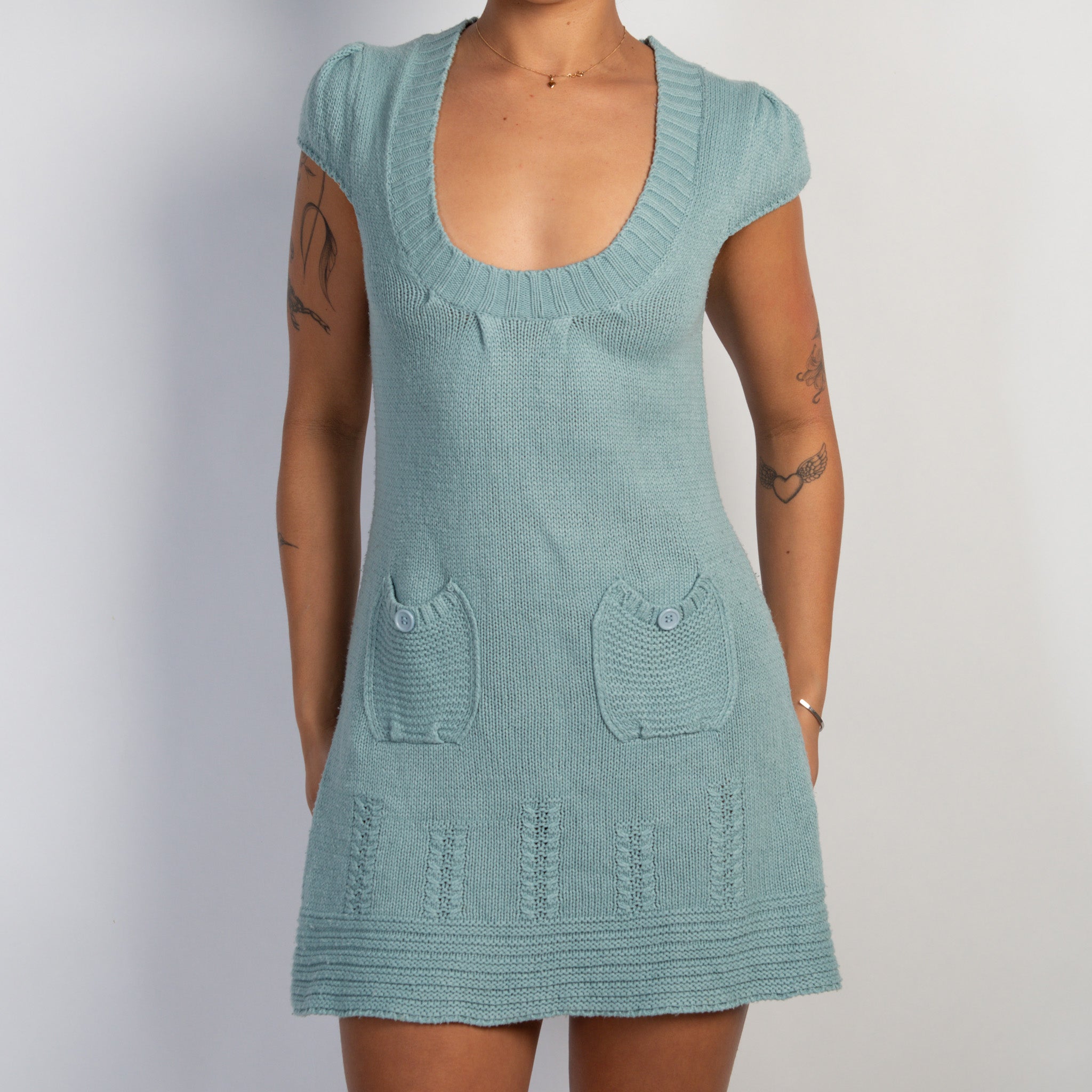 BLUE KNIT MINI DRESS