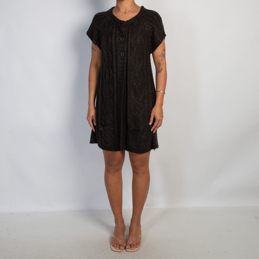 BROWN LONGLINE KNIT CARDIGAN