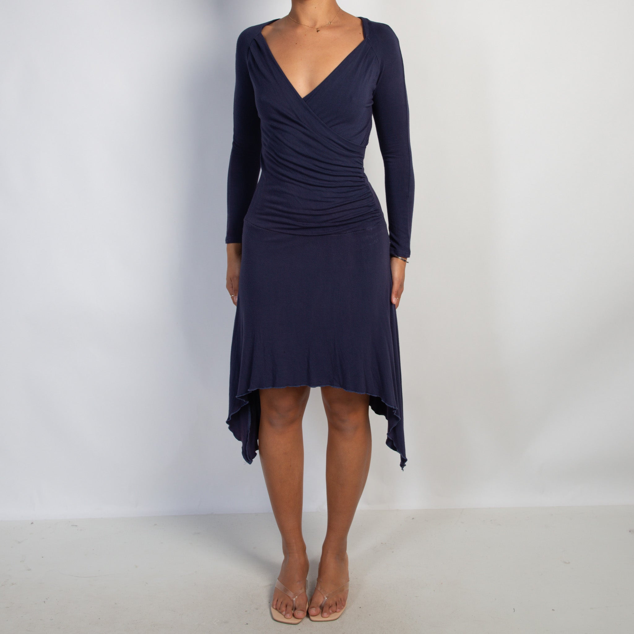 NAVY ASYMMETRIC MIDI DRESS
