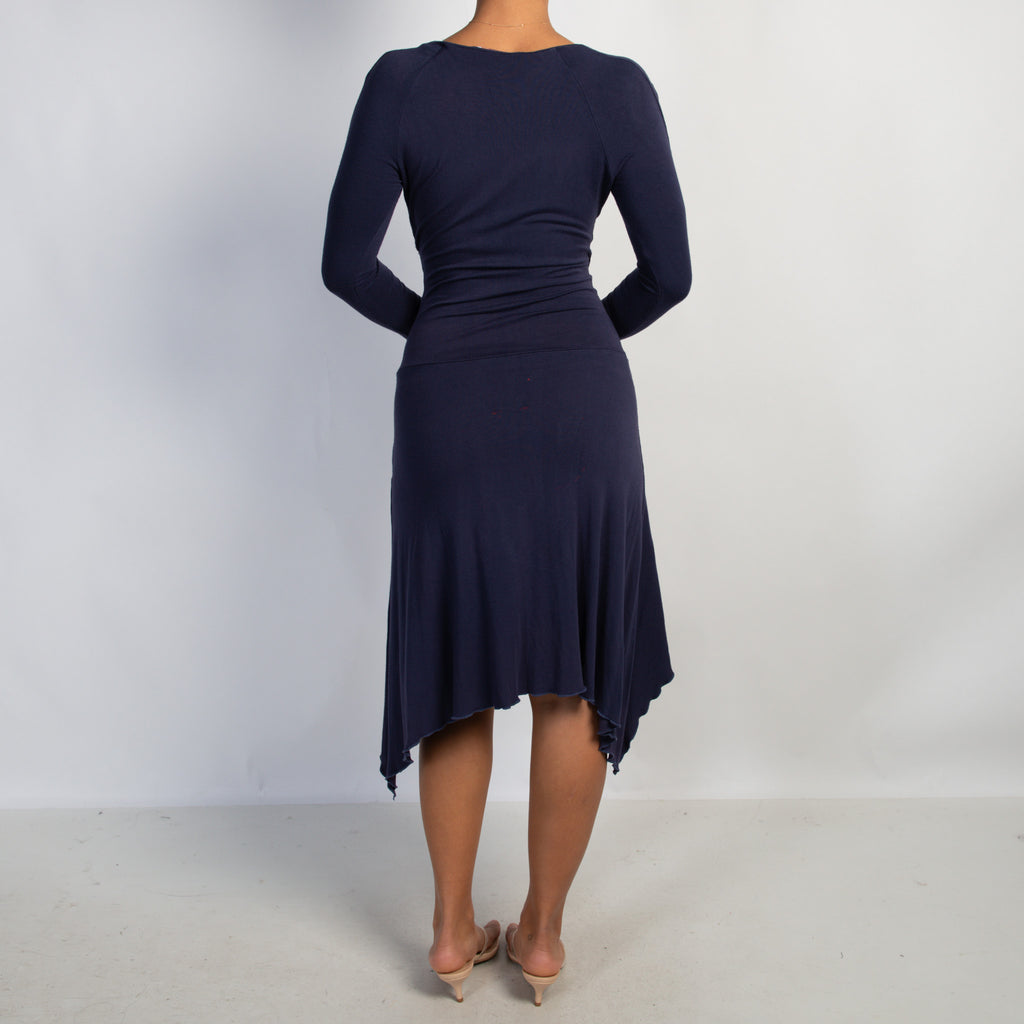NAVY ASYMMETRIC MIDI DRESS
