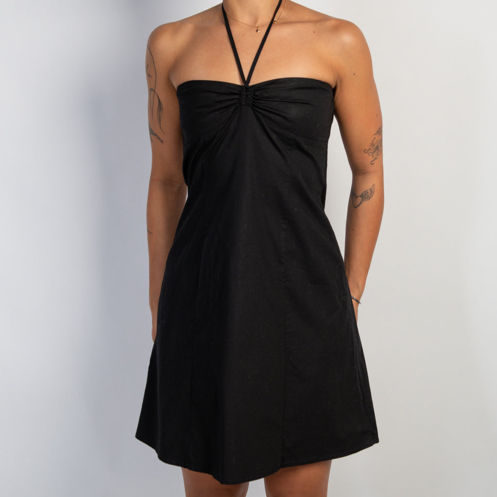BLACK HALTER DRESS