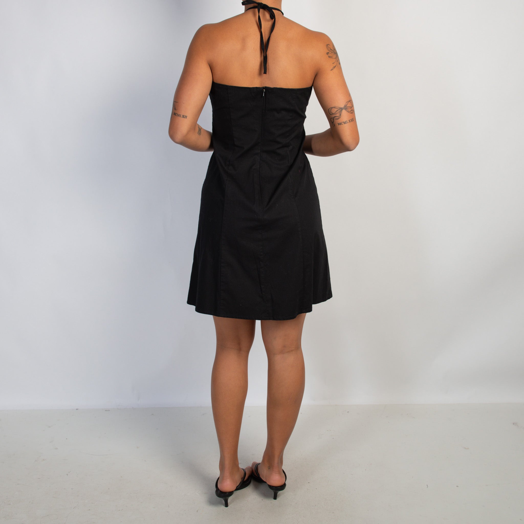 BLACK HALTER DRESS