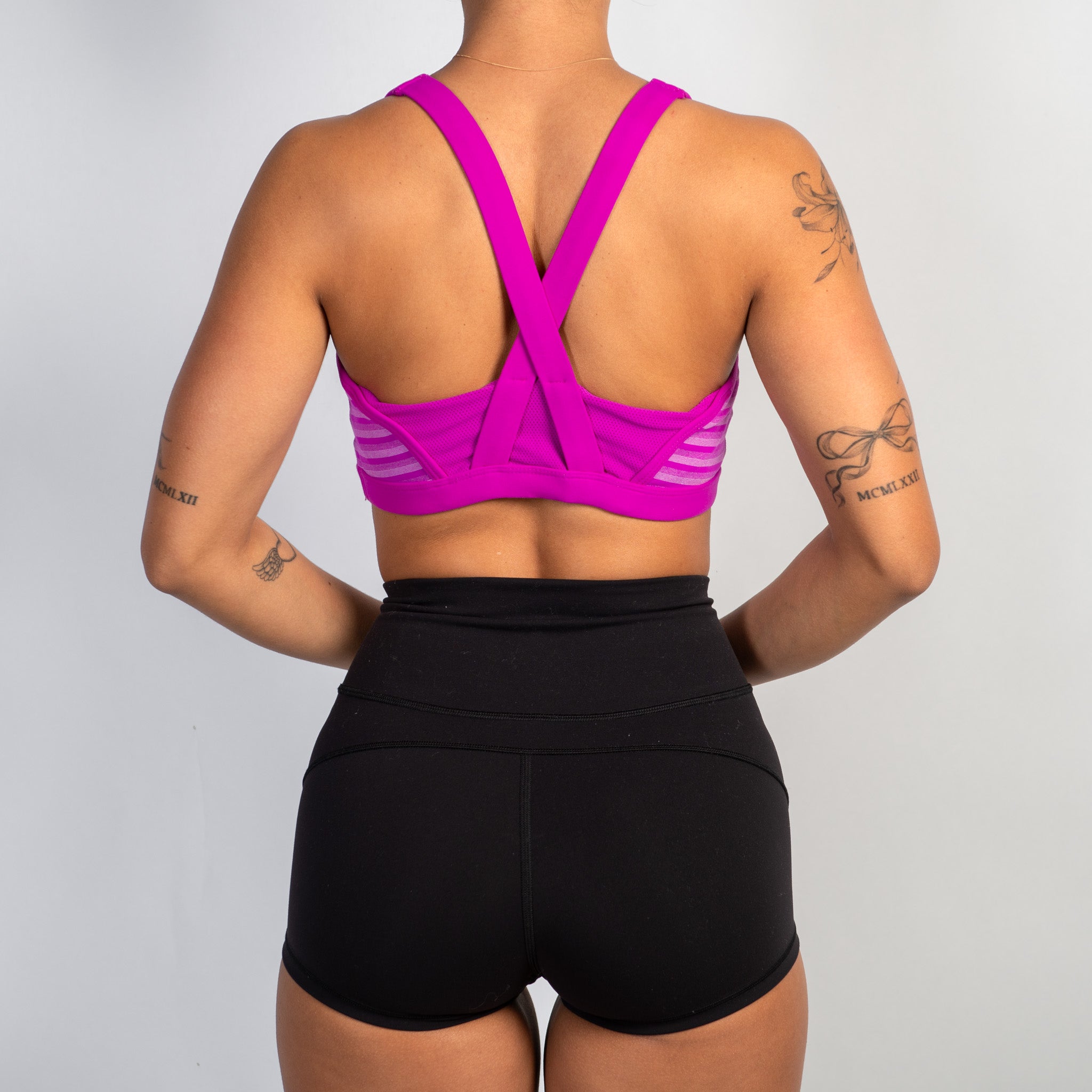 FUCHSIA STRIPE SPORTS BRA