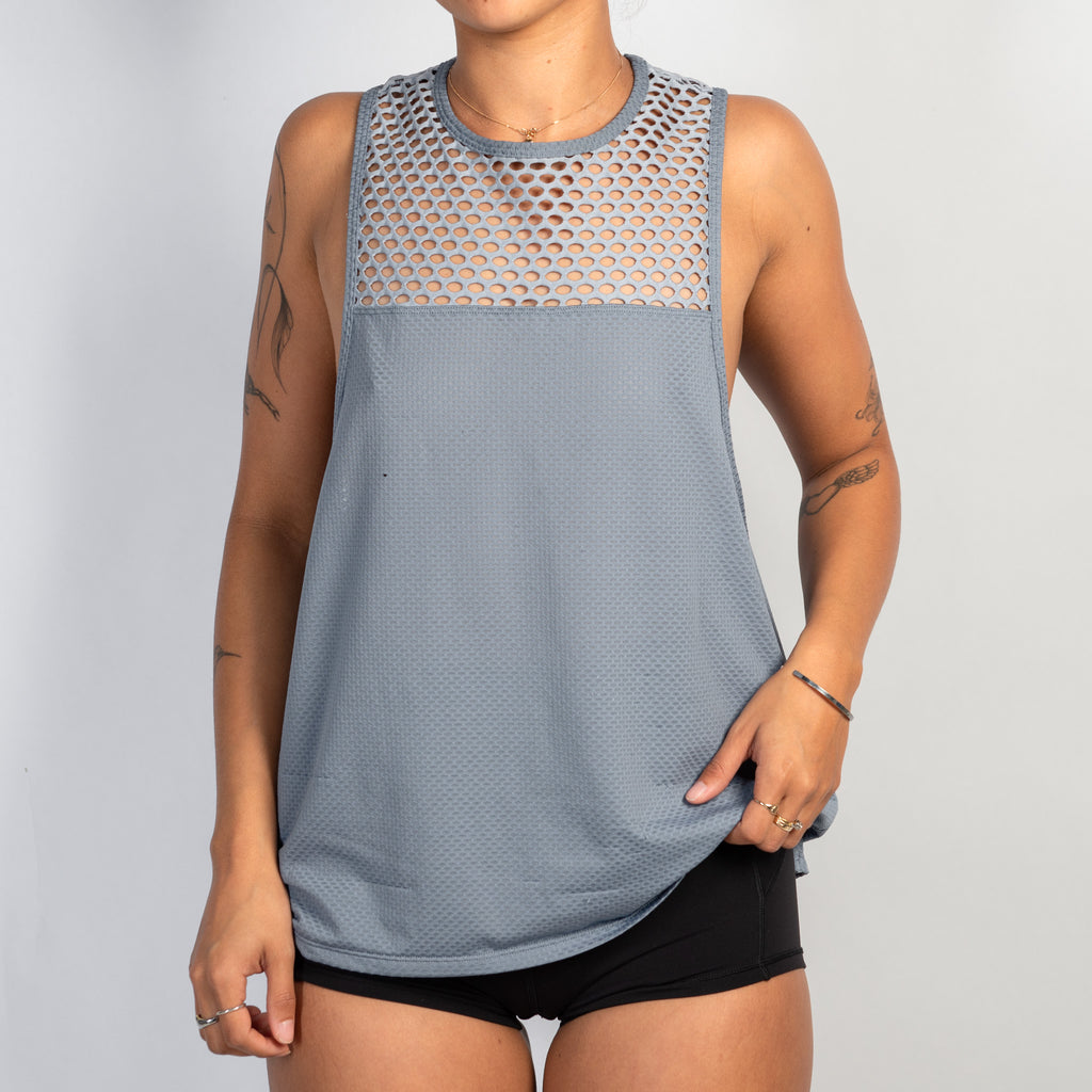 GREY BLUE NET TANK TOP