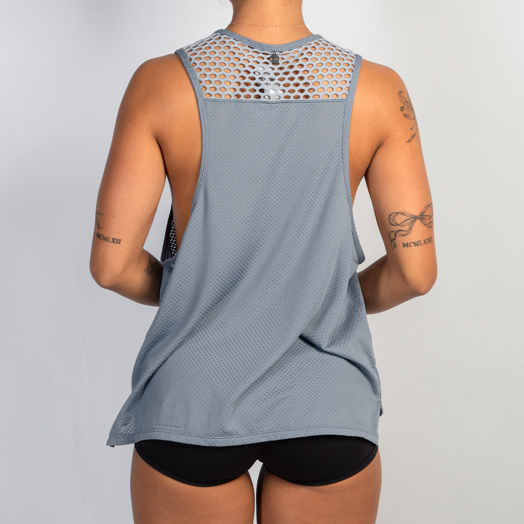 GREY BLUE NET TANK TOP