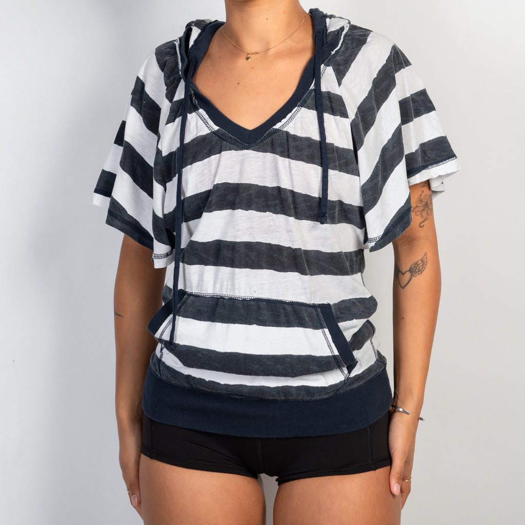 NAVY STRIPE HOODIE TOP