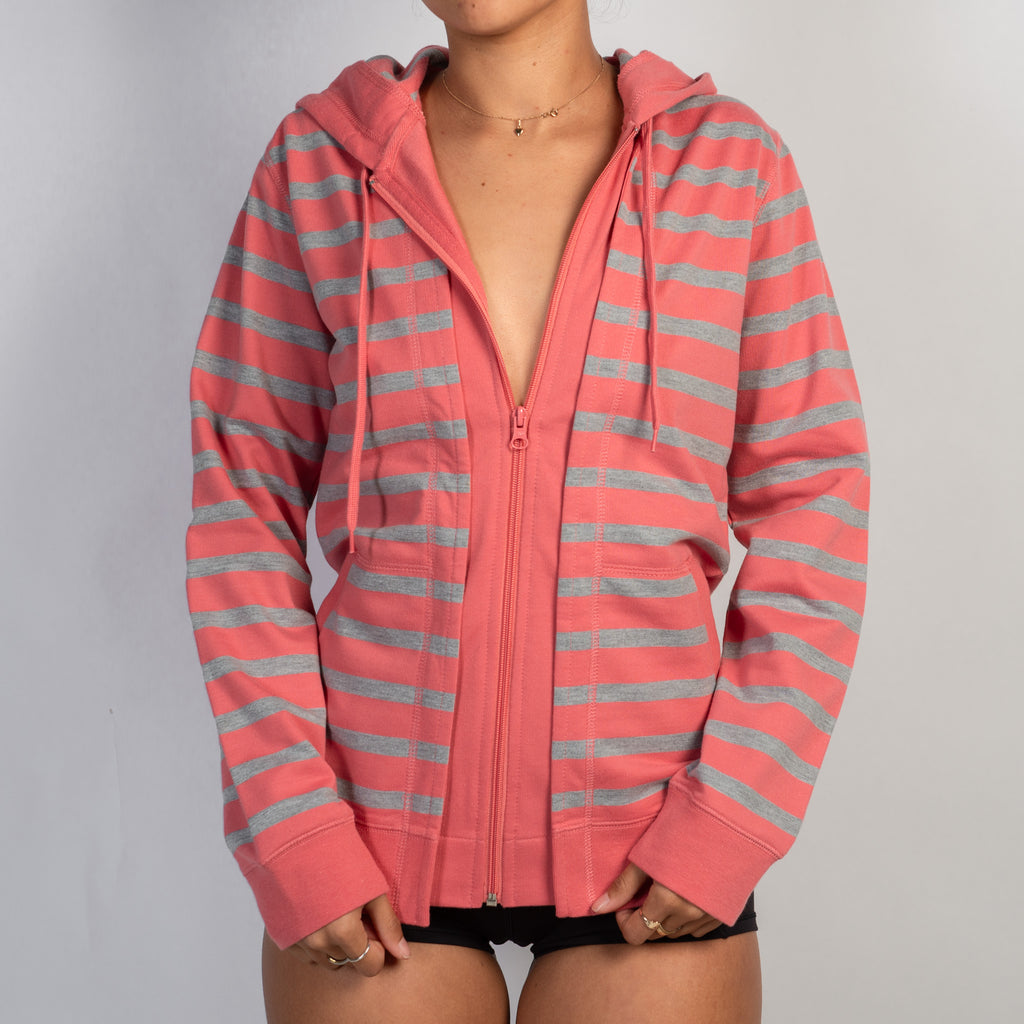 CORAL STRIPE ZIP HOODIE