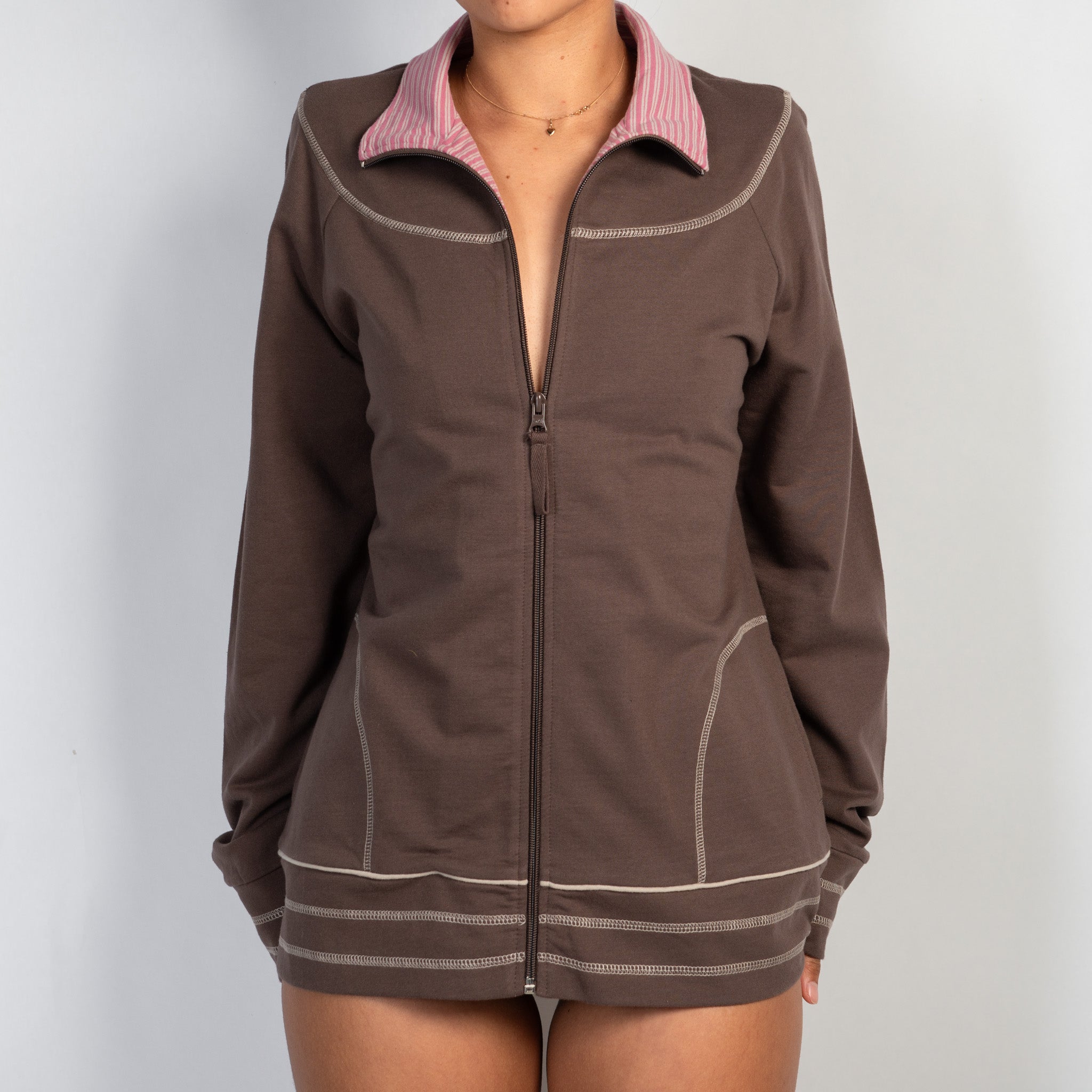 BROWN COTTON ZIP JACKET