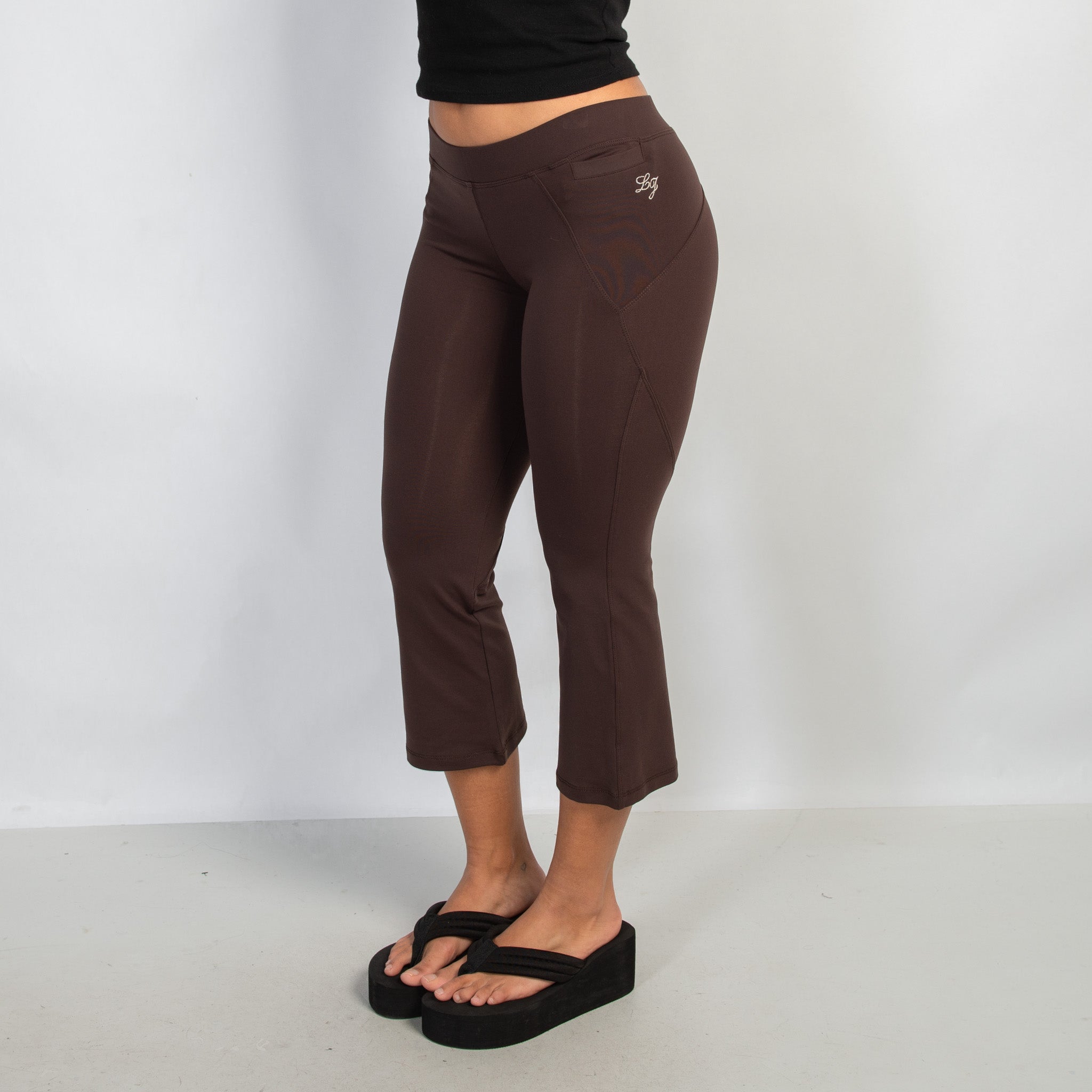 BROWN CROP FLARE TIGHTS