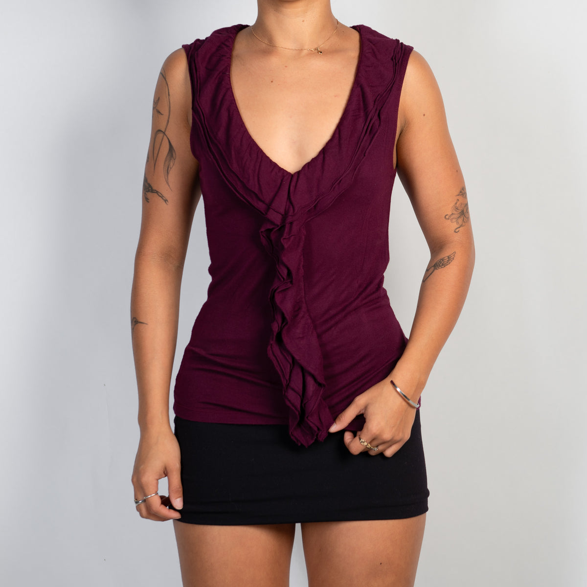 MAROON RUFFLE TANK TOP