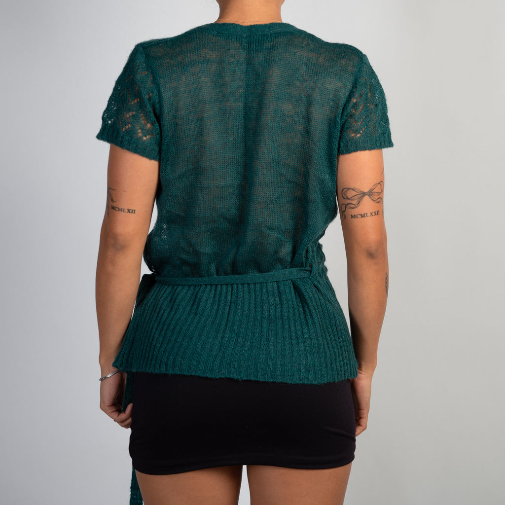 MOSS GREEN KNIT WRAP TOP