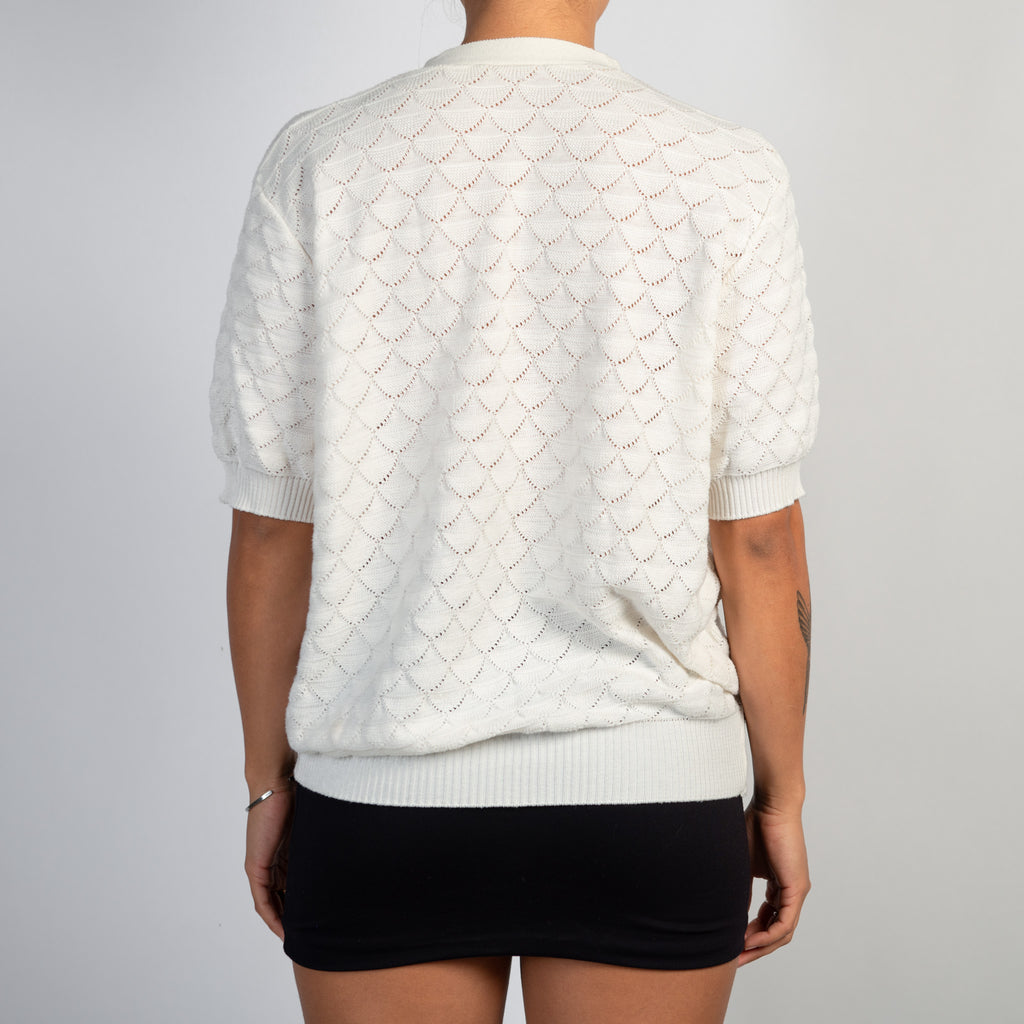 WHITE KNIT CARDIGAN TOP